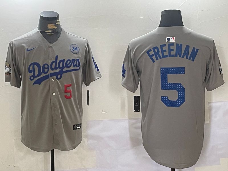 Men Los Angeles Dodgers 5 Freeman Grey Game 2024 Nike MLB Jersey style 11202
